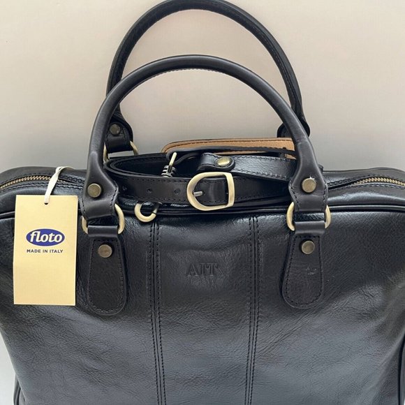 Floto Venezia Women Black Leather Boston Briefcase Attached Laptop Case w/ Strap - Picture 4 of 16